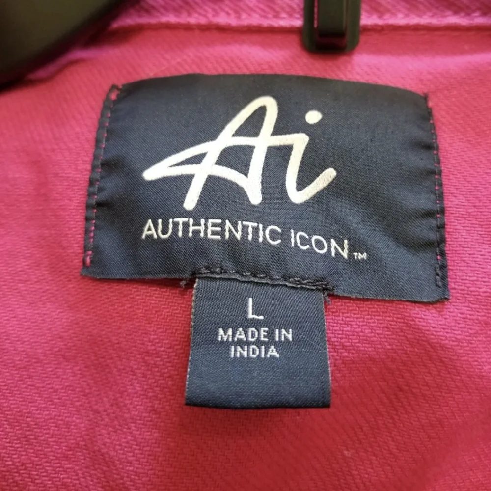 American Idol Star Hot Pink Black Gold White Fuschia Jean Denim Jacket Size L - Picture 3 of 5